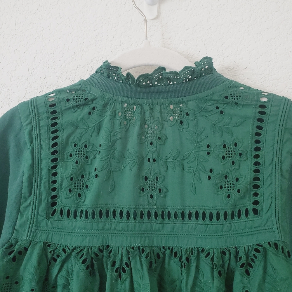Anthropologie Forever That Girl Boho Green Lace Eyelet Sweatshirt Sweater S - Picture 12 of 16